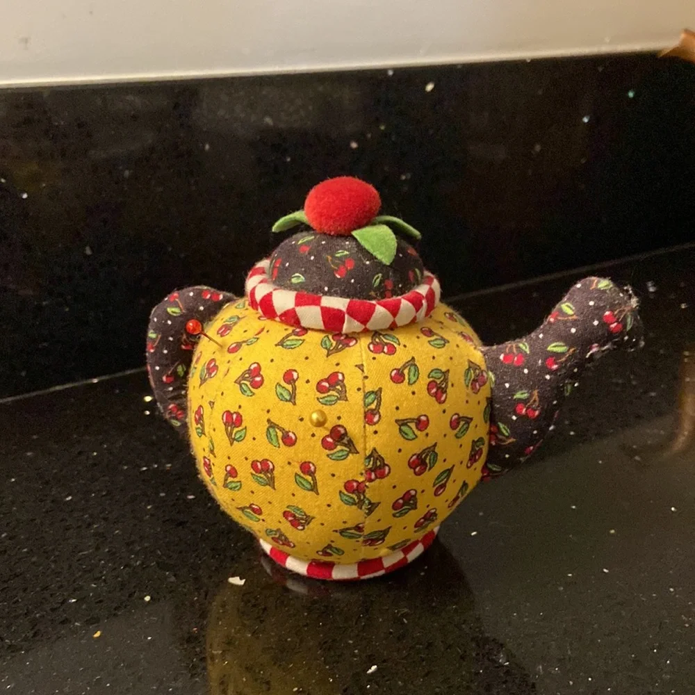 Mary Engelbreit Farmhouse Country Colorful Calico Soft Teapot Pin Cushion - Picture 3 of 8